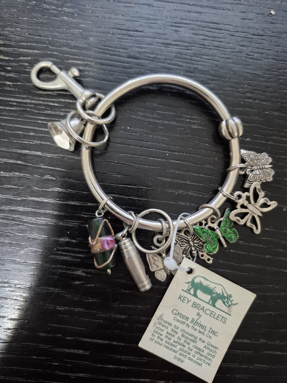 Silver Butterfly Charm Bracelet with Green Accents by Green Rhino